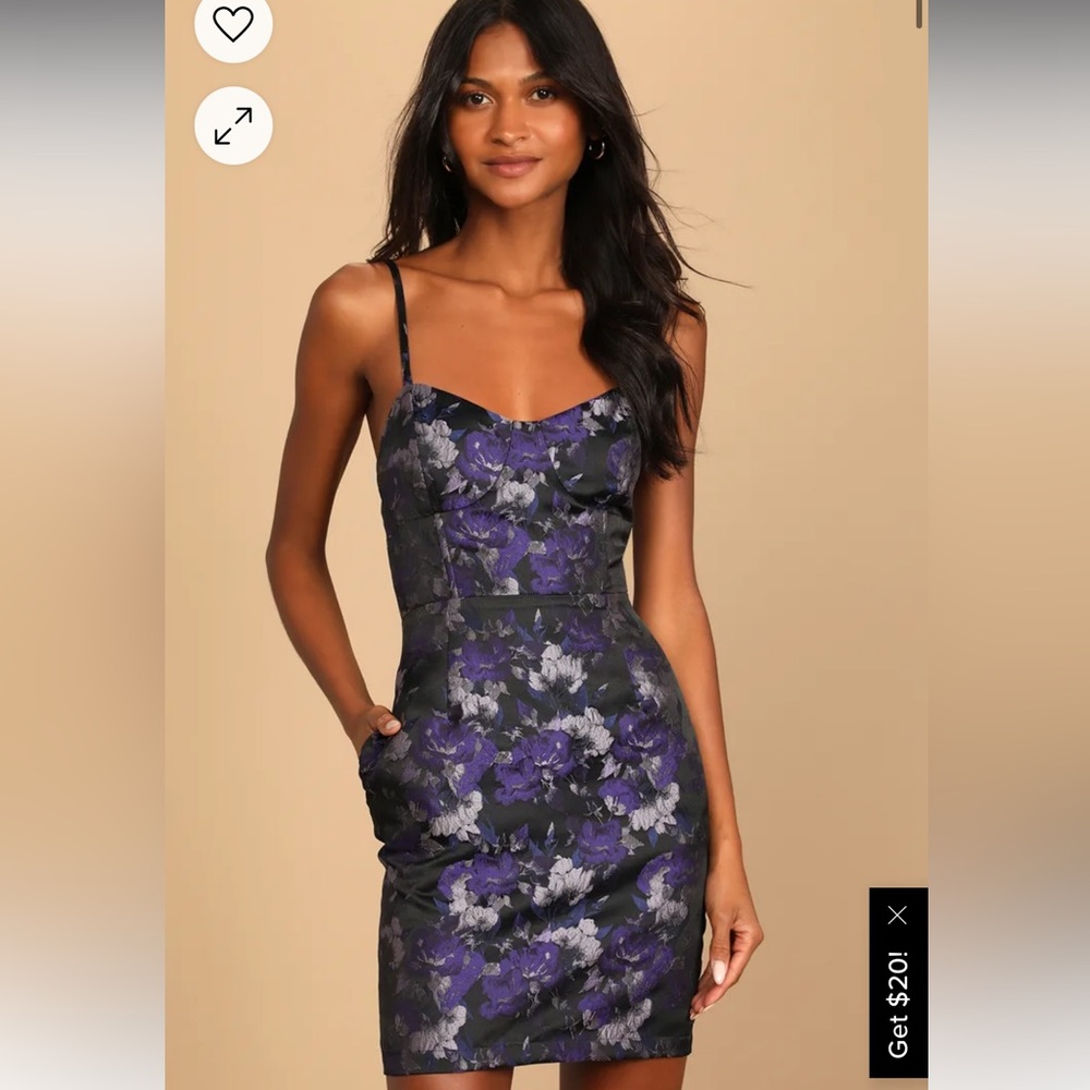 Lulus Got the Glow Purple and Blue Floral Jacquard Mini Dress, Small (NWT)